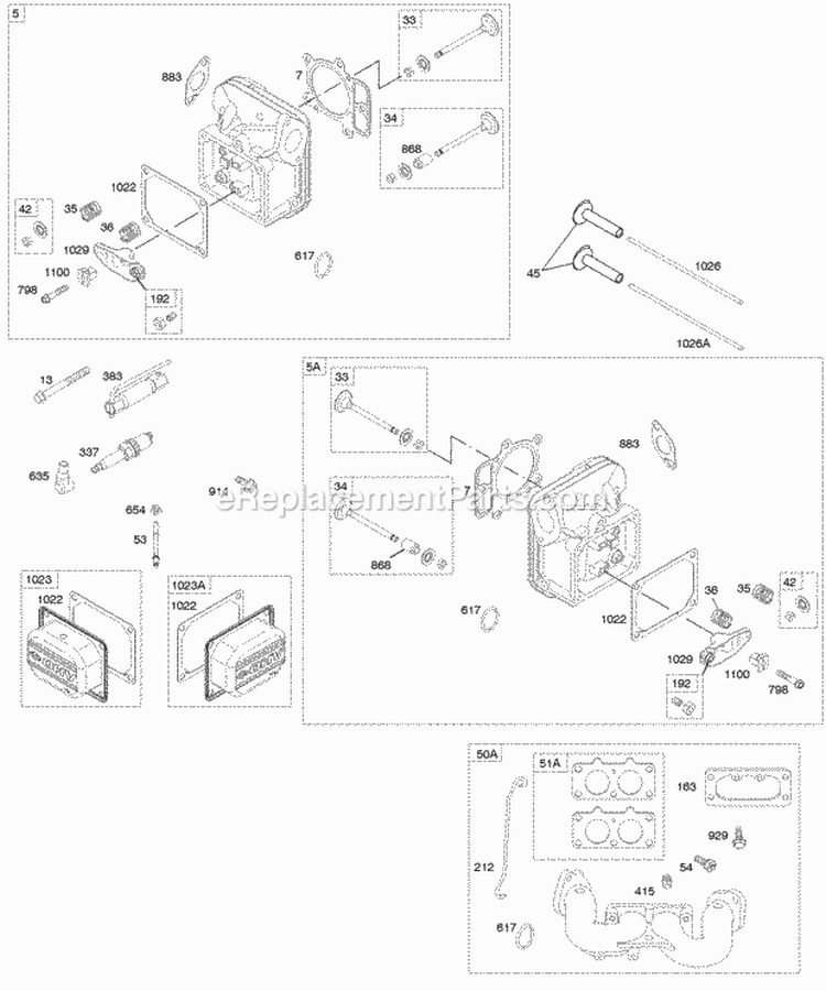 Cylinder Head Intake Manifold Valves Diagram and Parts List for 405777-0112-E1  Briggs and Stratton Engine